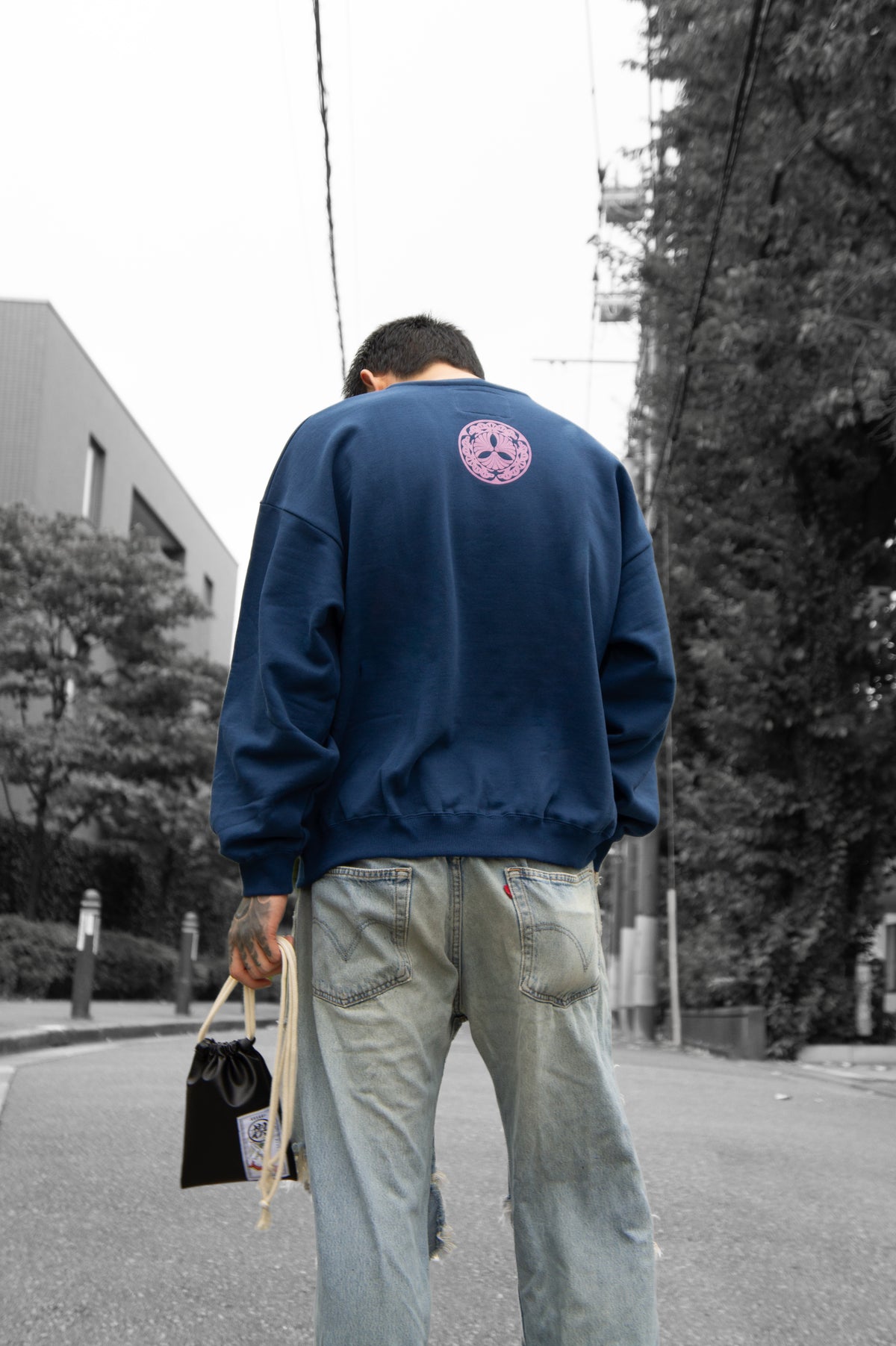 Flock Logo Crew Sweat - Blue×Pink